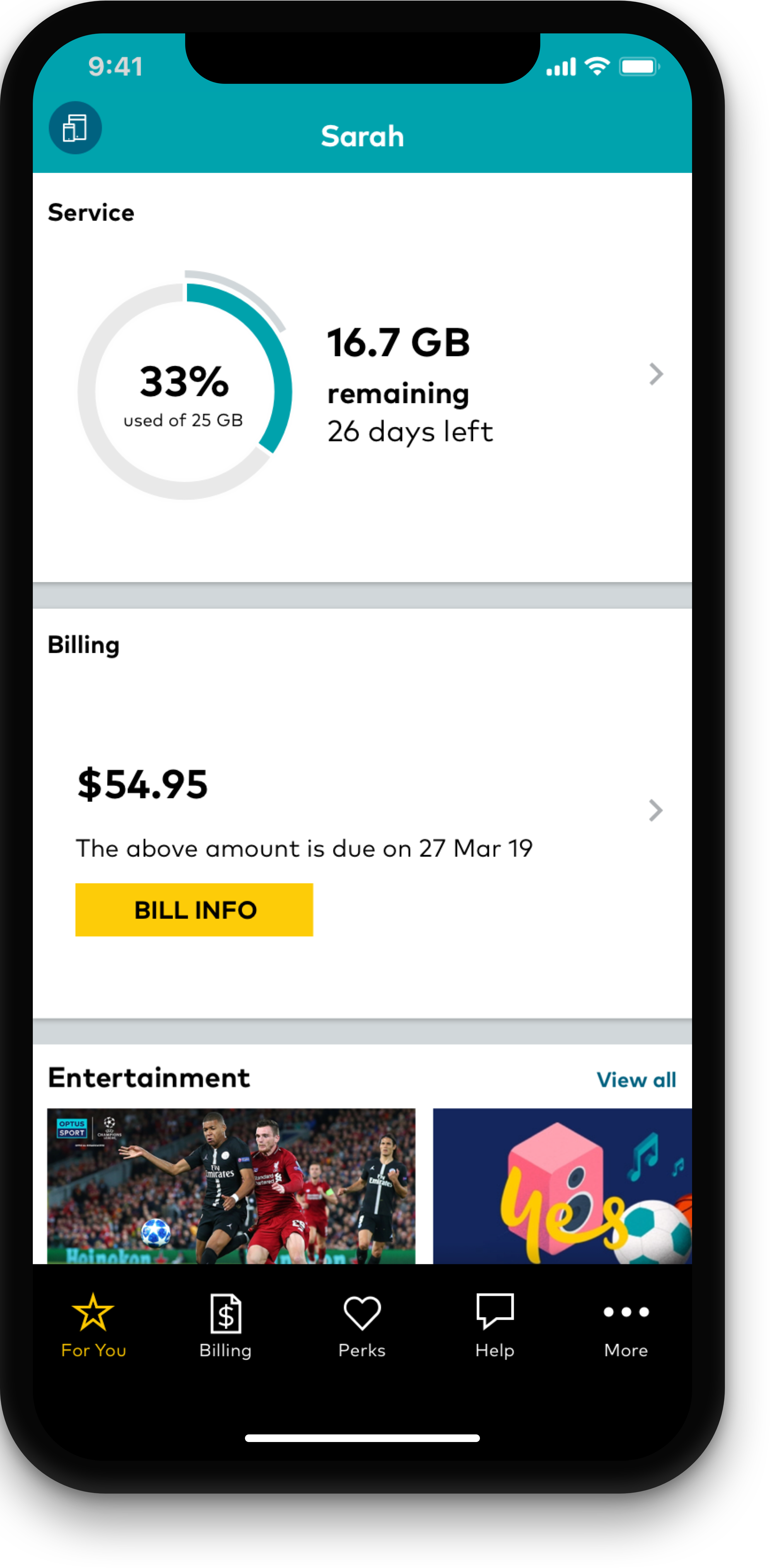 My Optus app Account Billing Screen My Optus app Account Billing Screen