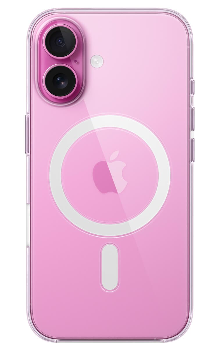 Apple Clear Magsafe Case iPhone 16 On Pink Phone