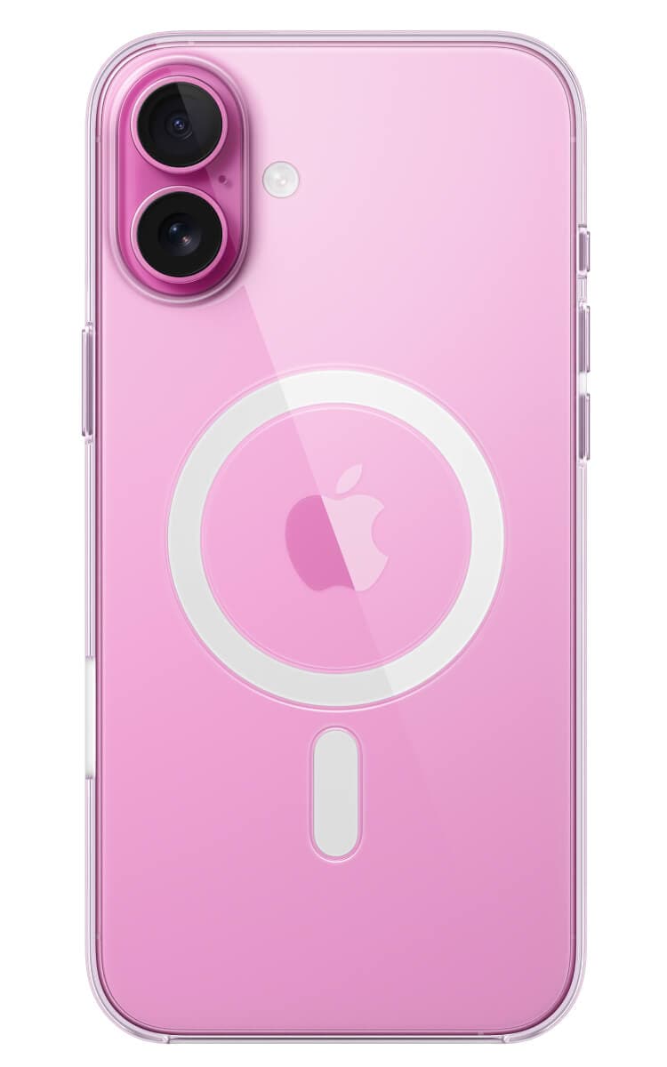 Apple Clear Magsafe Case iPhone 16 Plus On Pink Phone
