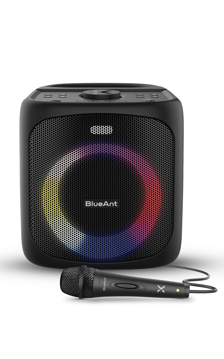BlueAnt X4 Party Speaker - Black Front With Microphone