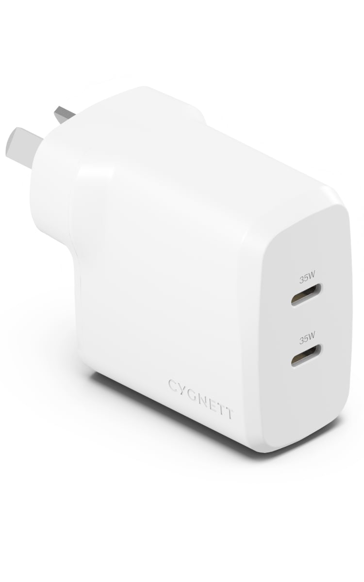 Cygnett 35W Dual Port USB-C Wall Charger - White Back Angle