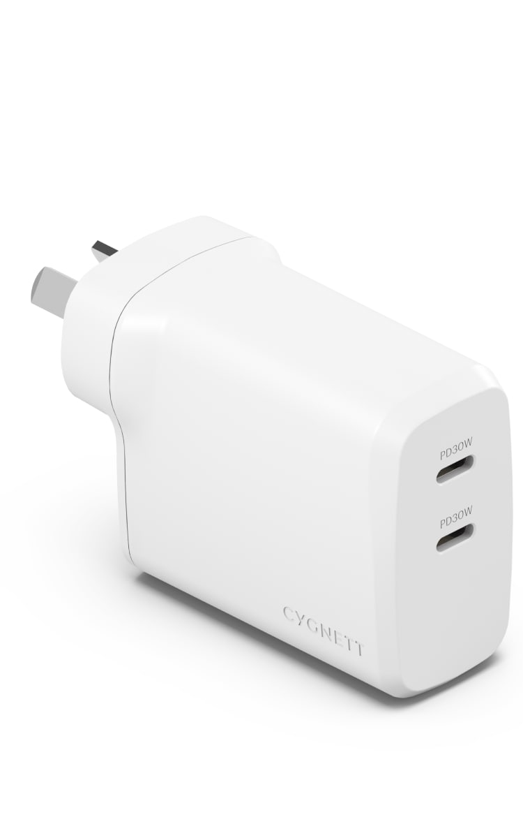 Cygnett 60W USB-C Wall Charger - White Back Angle