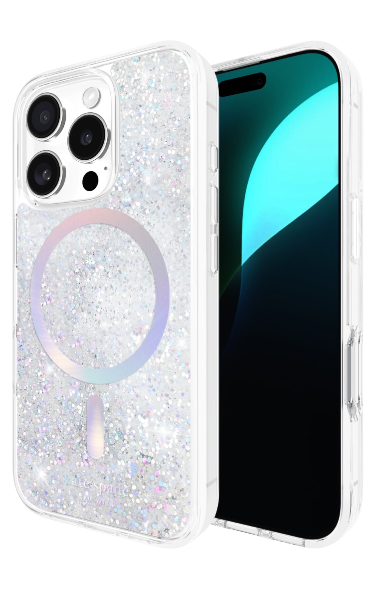 Kate Spade iPhone 16 Pro Liquid Glitter MagSafe Case - Front Back Angle