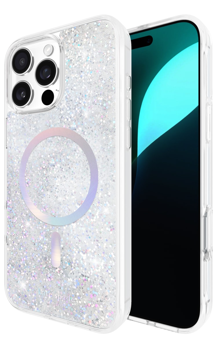 Kate Spade iPhone 16 Pro Max Liquid Glitter MagSafe Case - Front Back Angle