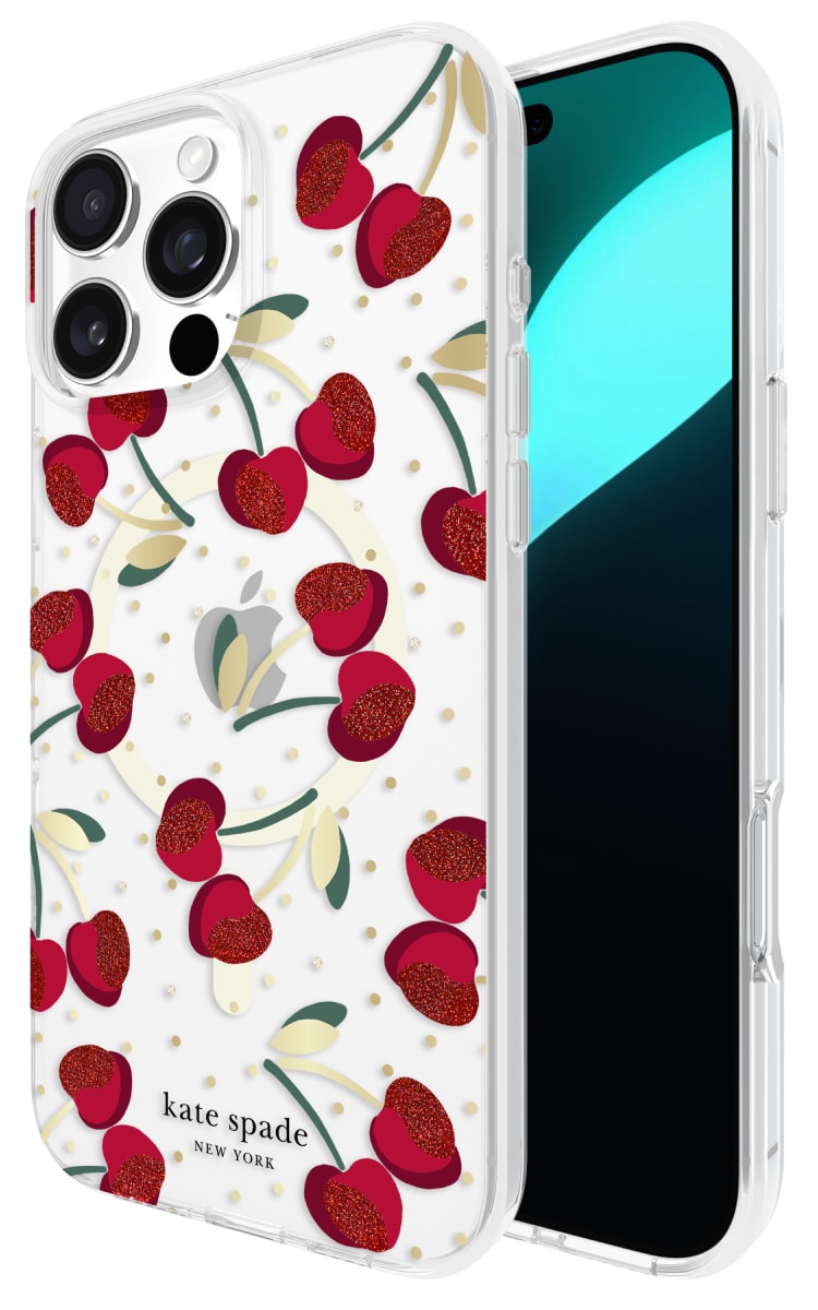 Kate Spade iPhone 16 Pro Max Protective Magsafe Case - Cherry Dot Front Back Angle