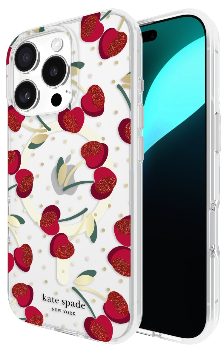 Kate Spade iPhone 16 Pro Protective Magsafe Case - Cherry Dot Front Back Angle