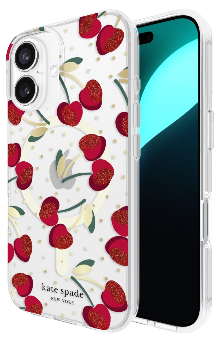 Kate Spade iPhone 16 Protective Magsafe Case - Cherry Dot Front Back Angle