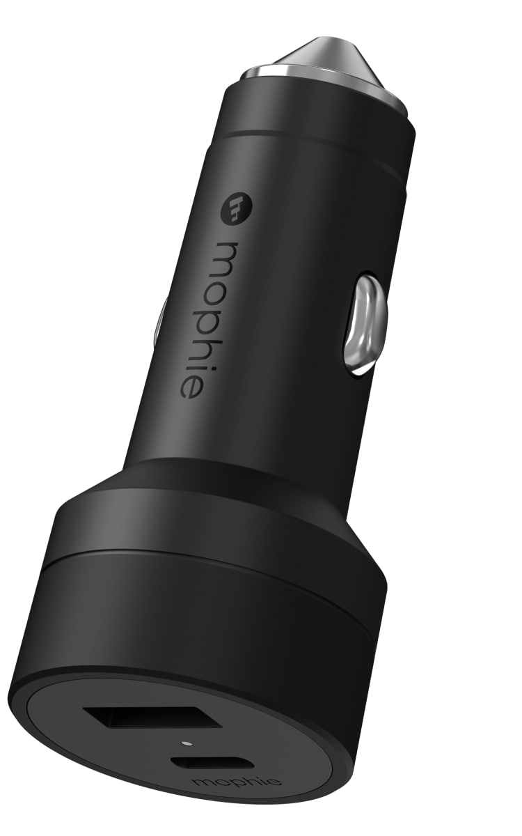 Mophie 42W USB-A & C Car Charger - Black Side Angle