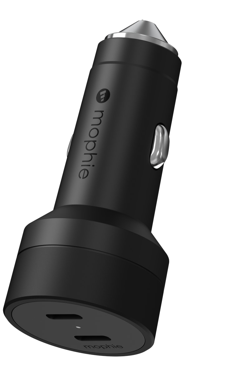 Mophie 60W Dual USB-C Car Charger - Black Side Angle