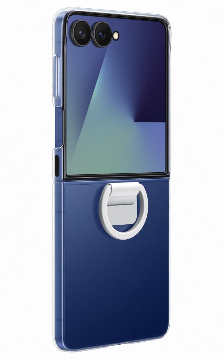 Galaxy Z Flip7 Ring Case Clear - back open demo angled view