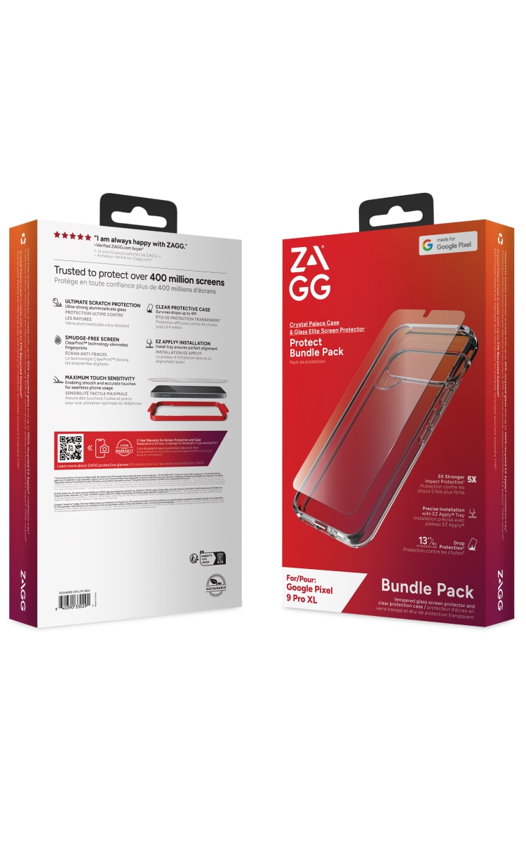 Zagg Google Pixel 9 Xl Crystal Palace & Glass Elite Bundle Front Back Angle