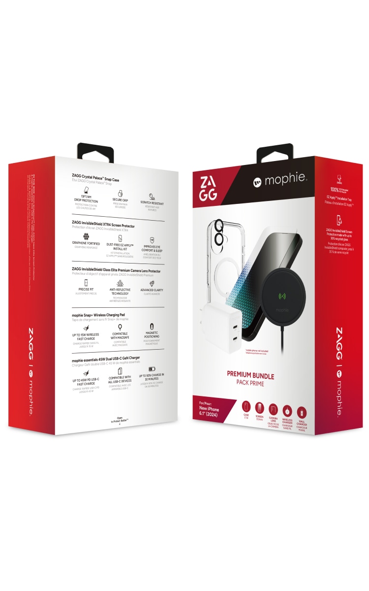 Zagg iPhone 16 Premium Bundle Front Back Angle