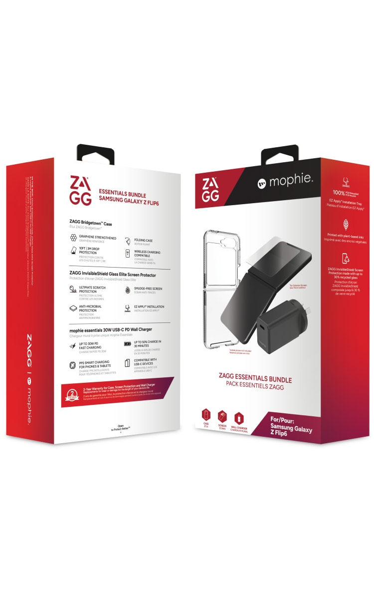 Zagg Samsung Galaxy Z Flip 6 Essentials Bundle Front Back Angle