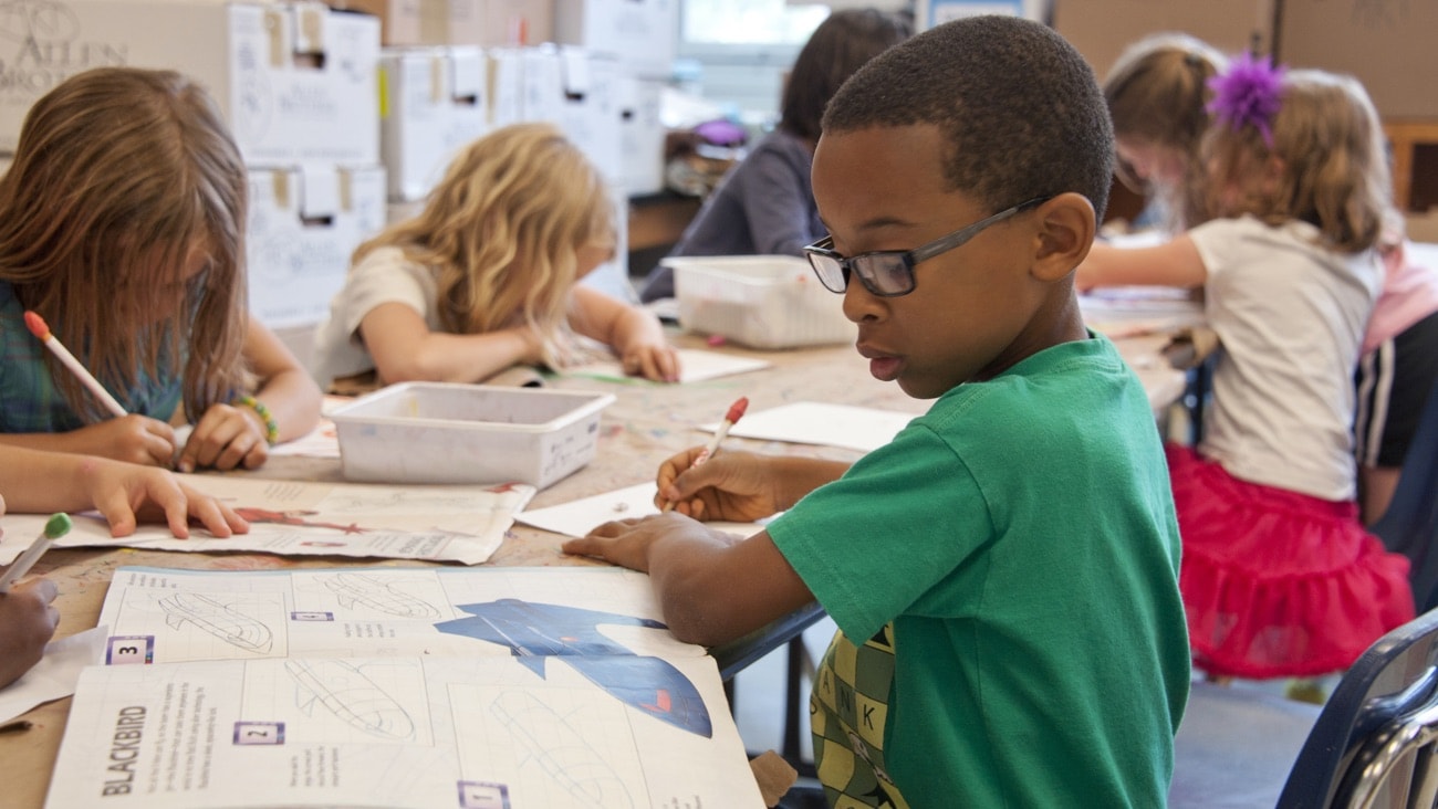 School children working