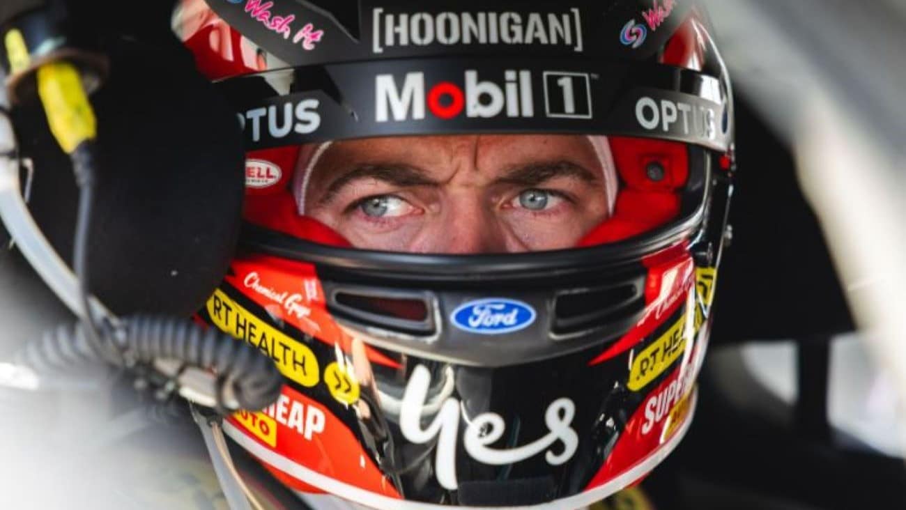 Chaz Mostert in his Supercars racing helmet at the 2024 Adelaide 500.