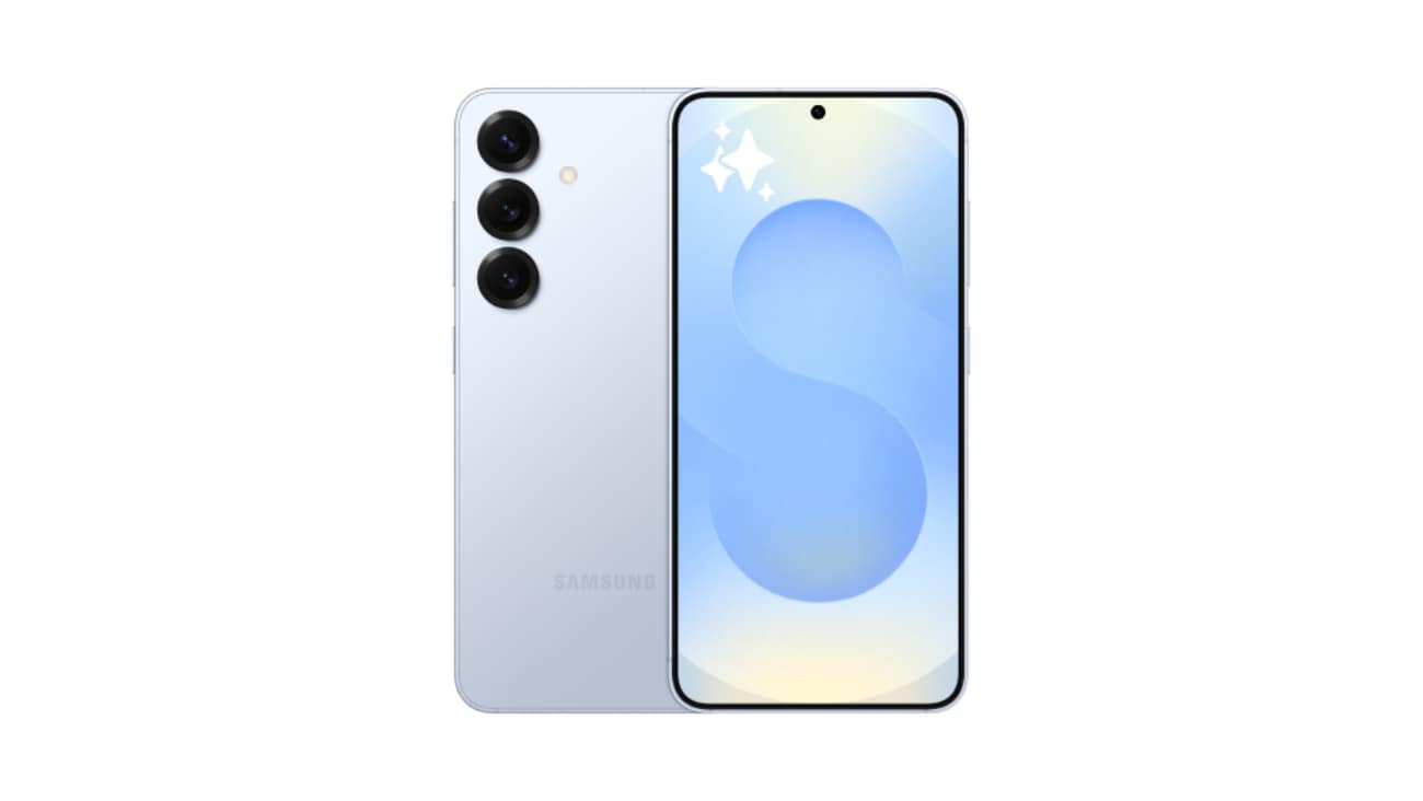 Front and back of the Galaxy S25 in Icyblue