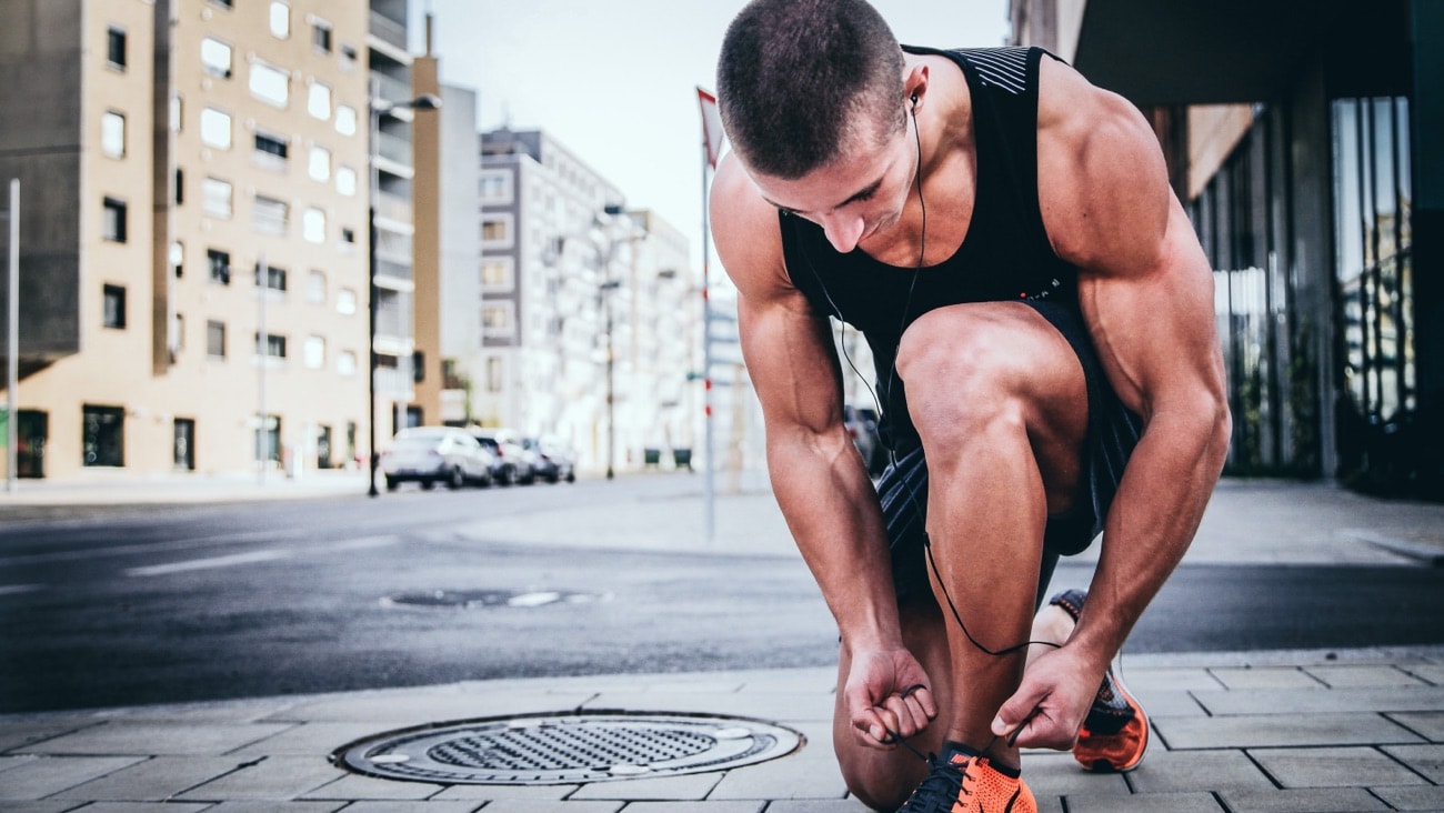 Man tying his shoelace