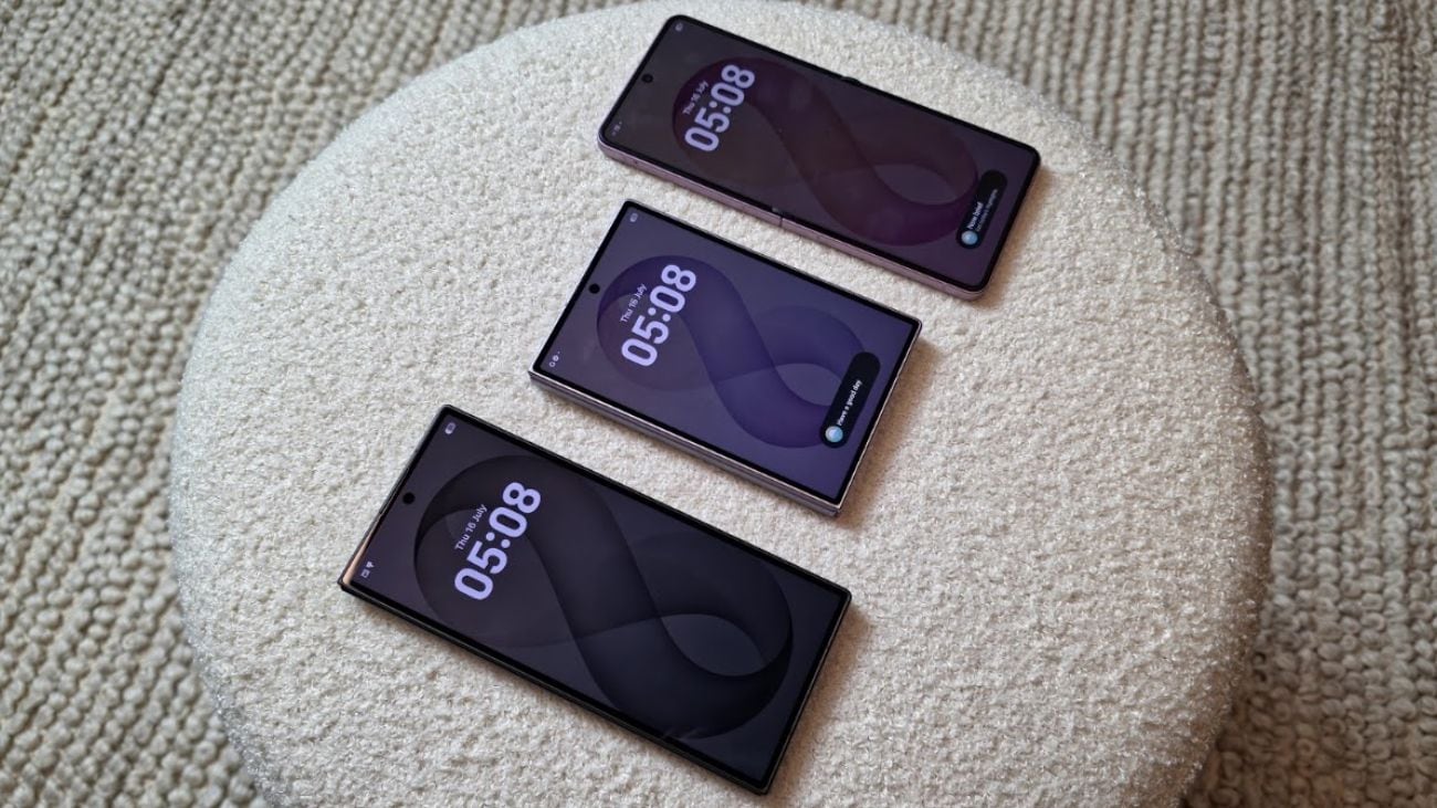 Three Samsung phones face up