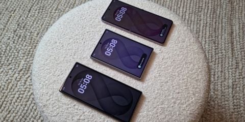 Three Samsung phones face up