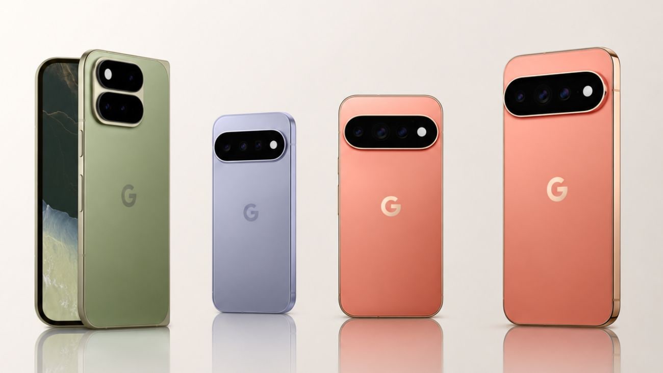 Several Google Pixel smartphones lined up beside each other