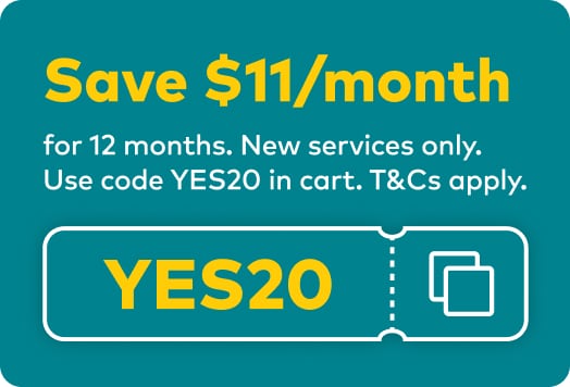 Save $11 per month for 12 months. New services only. Use code YES20 in cart. T&amp;Cs apply.