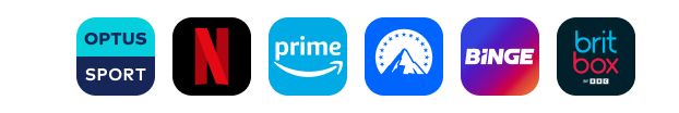 Optus Sport, Netflix, Amazon Prime, YouTube, Binge and Brit Box