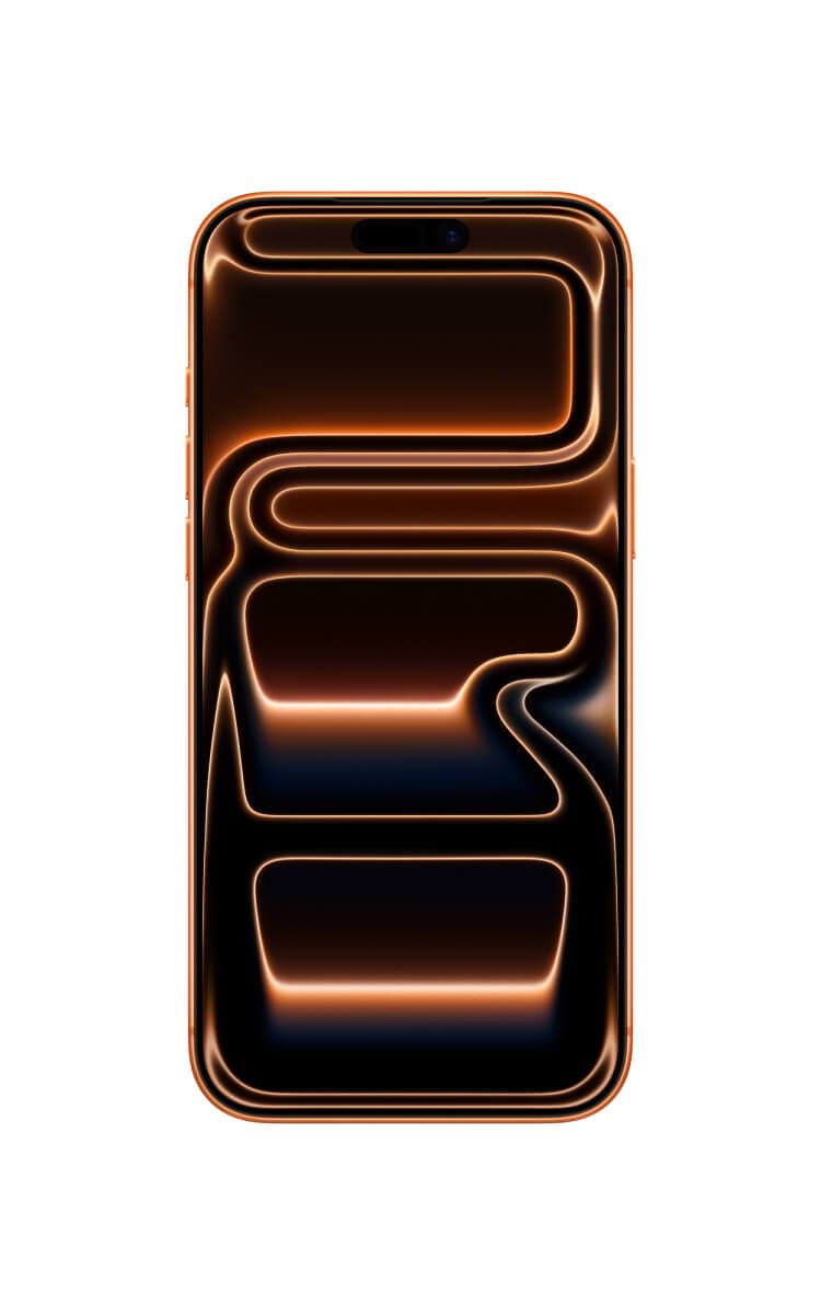 Front view of Apple iPhone 17 Pro Max in cosmic orange with display screen.