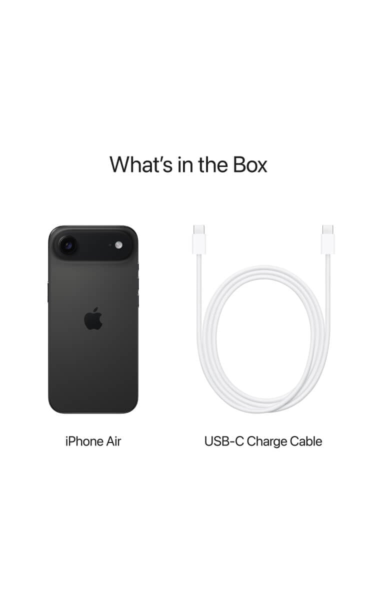 Apple iPhone Air box contents showing iPhone Air and USB-C charging cable.