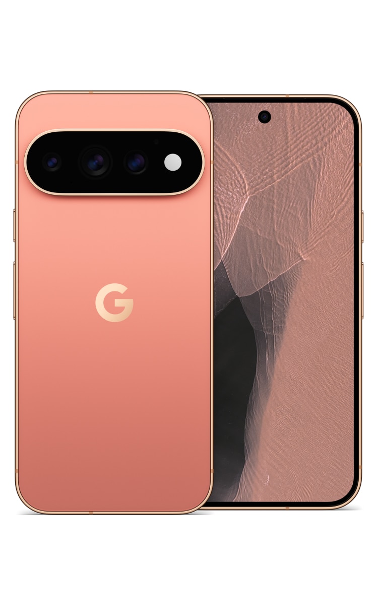 Front and back view of the Google Pixel 11 Pro in canyon, displaying front camera and Google logo.