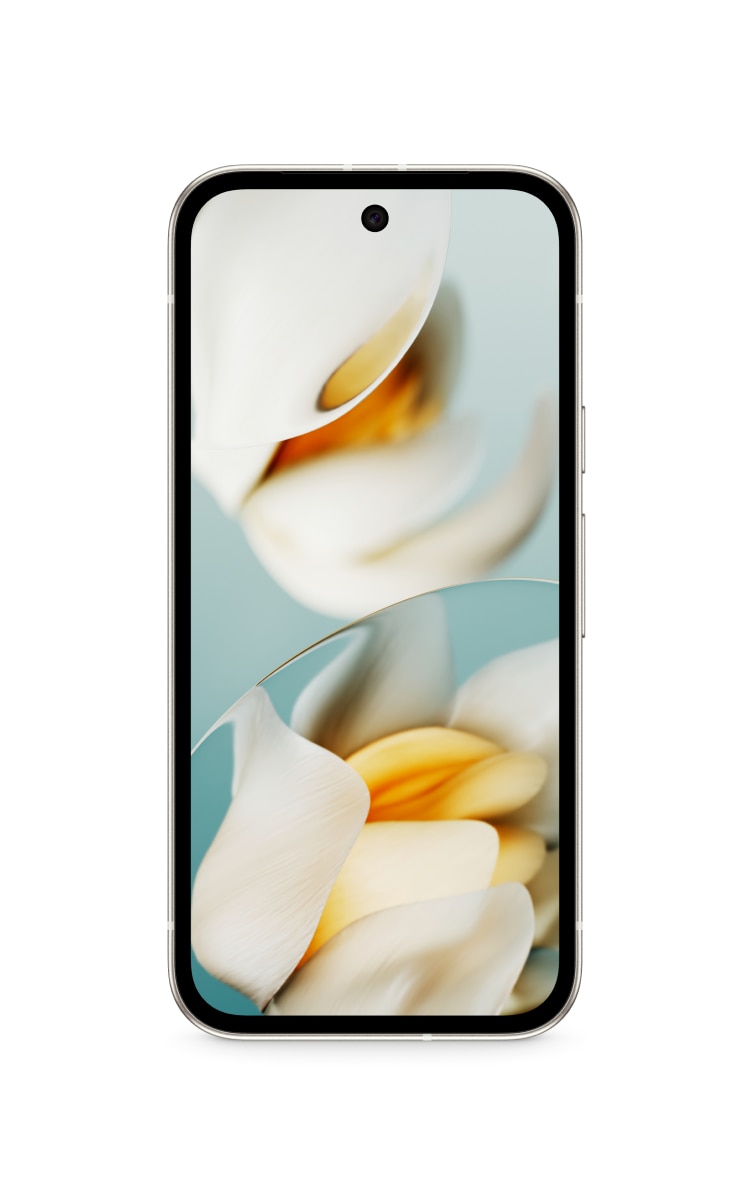 Front view of the Google Pixel 9a in Porcelain.