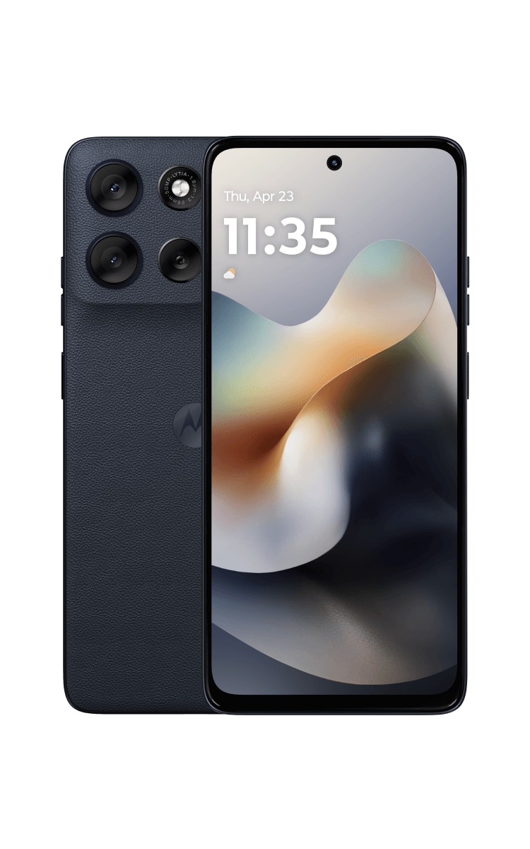 Front and back of Motorola g56 5G in Oyster Black.
