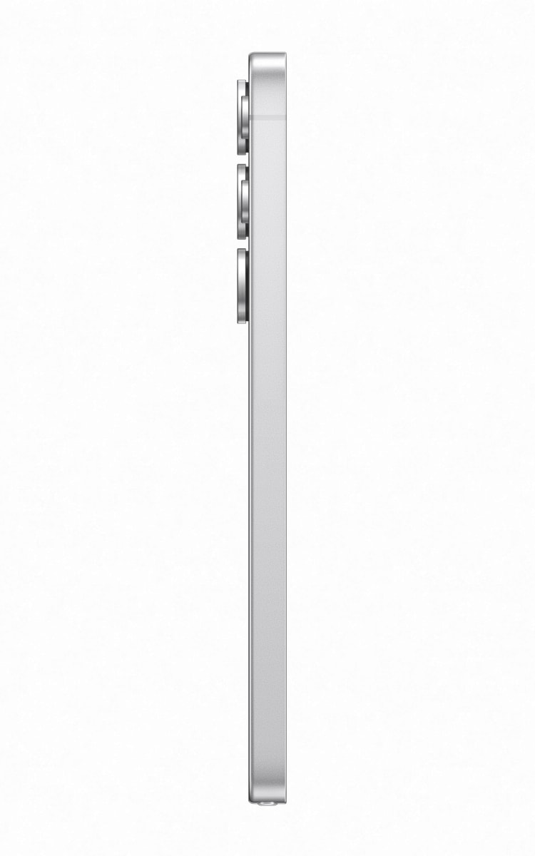 Right side of the Samsung Galaxy S25 Ultra in Titanium Whitesilver showcasing camera bumps.