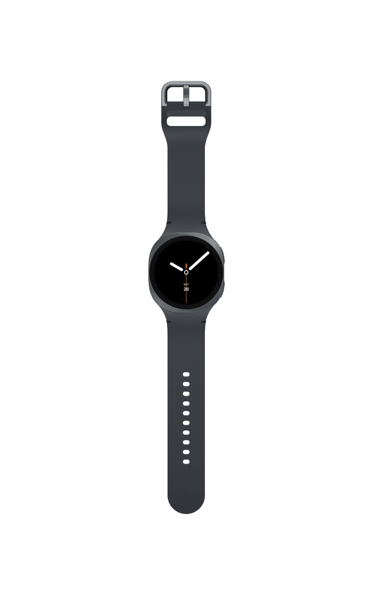 Full view of the Samsung Galaxy Watch8 in graphite colour.