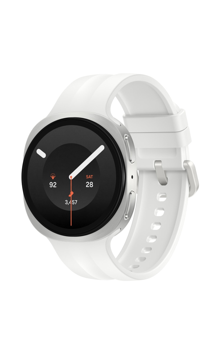 Samsung Galaxy Watch9 in Cream colour on a minimalist black screen.