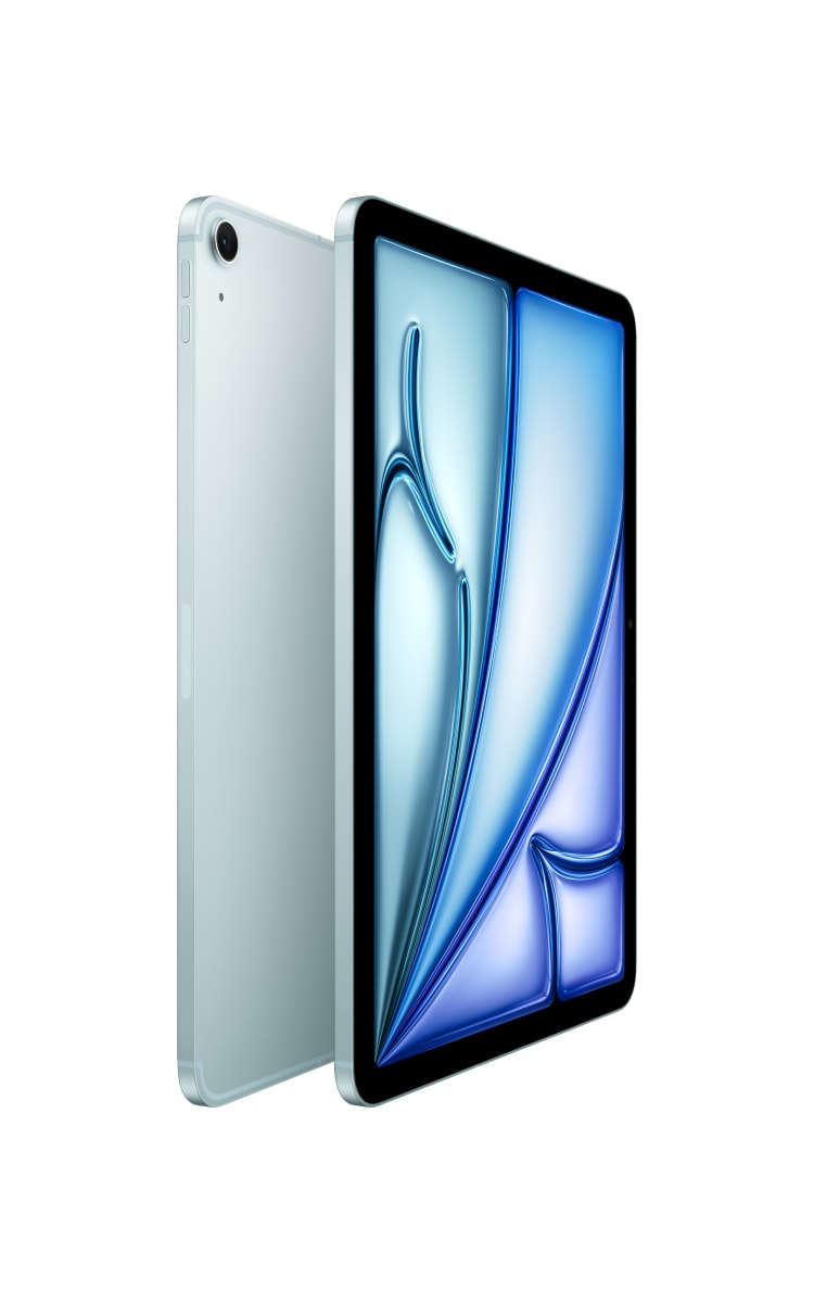 Angled side view of the iPad Air (M4) front and back exterior showcasing thin construction.