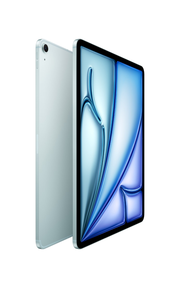 Angled side view of the iPad Air (M4) front and back exterior showcasing thin construction.
