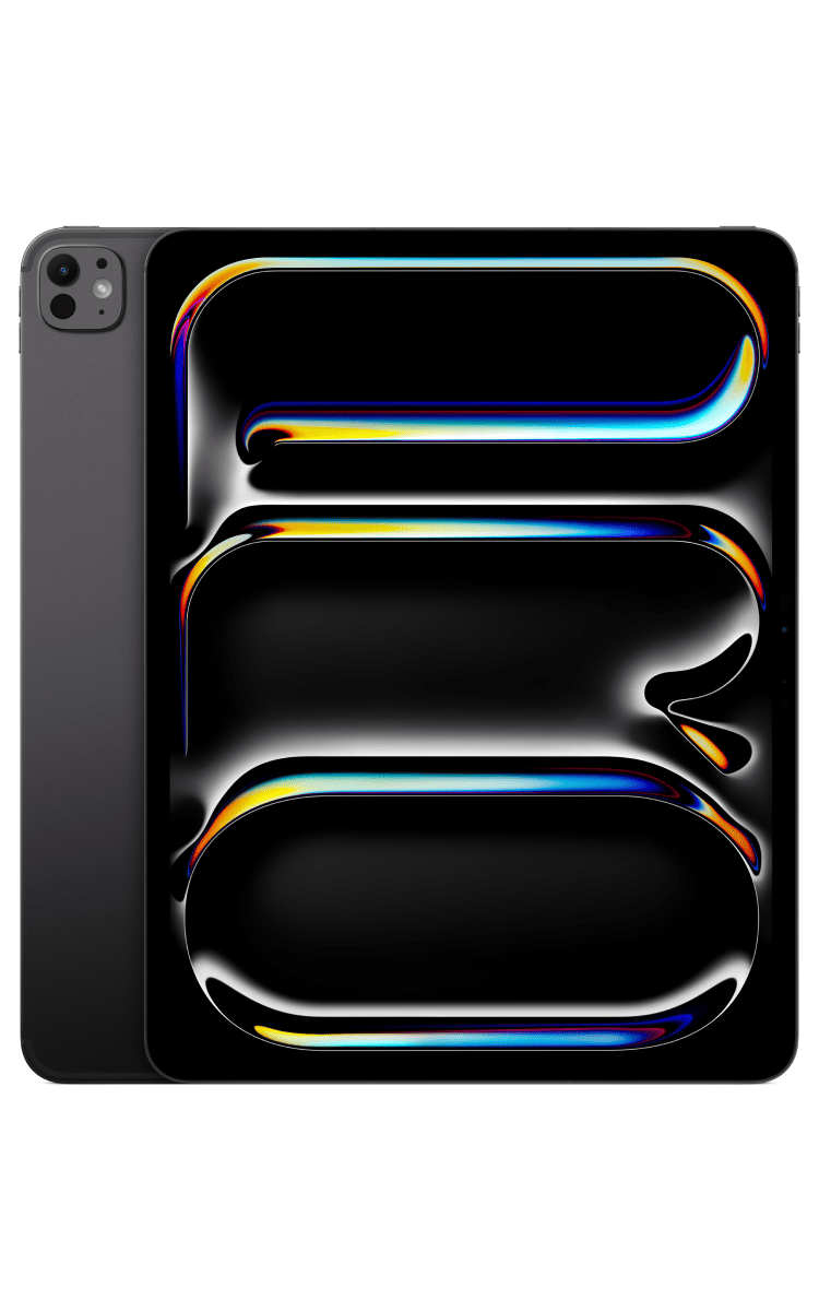 Front and back view of the Apple iPad Pro 13-inch (M5) in space black.