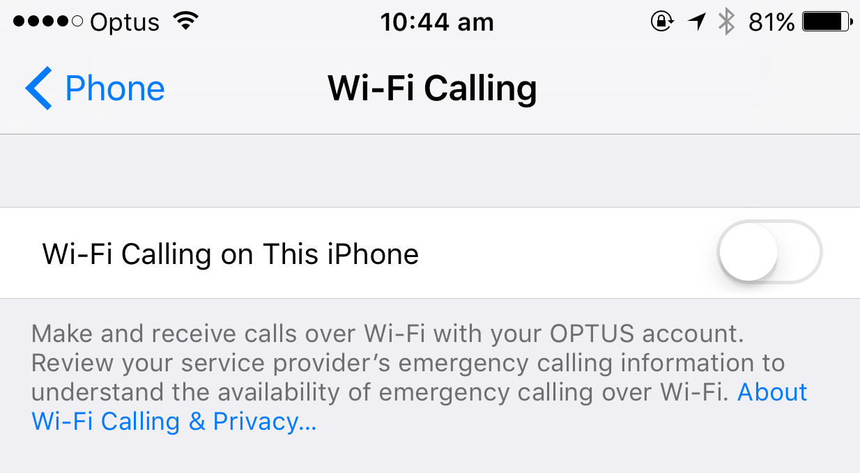 Turn WiFi calling on and off Apple iPhone