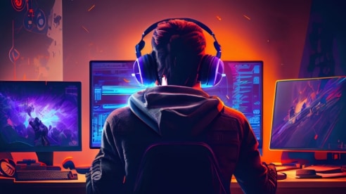 Young man wearing headphones plays some of the games of the year of 2024.