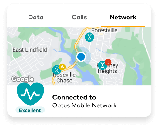 Card showing network status in My Optus app