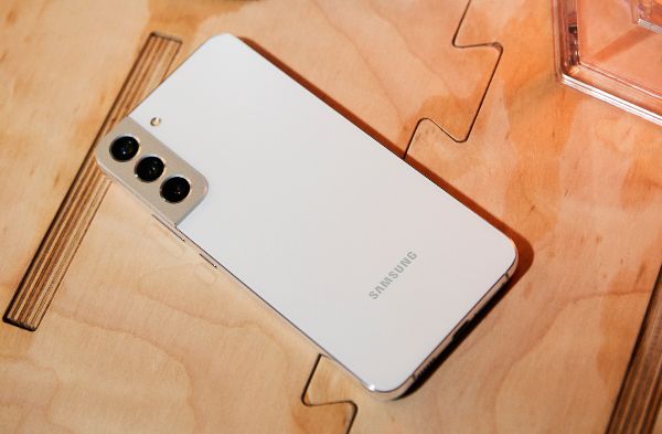 S22 Plus in white on a table. 