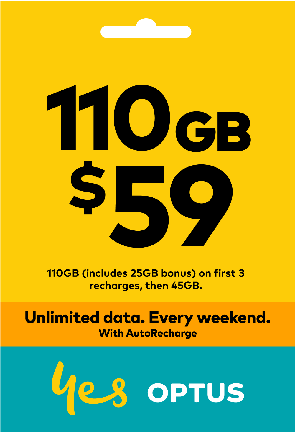 $59 Prepaid SIM 110GB Data - Optus