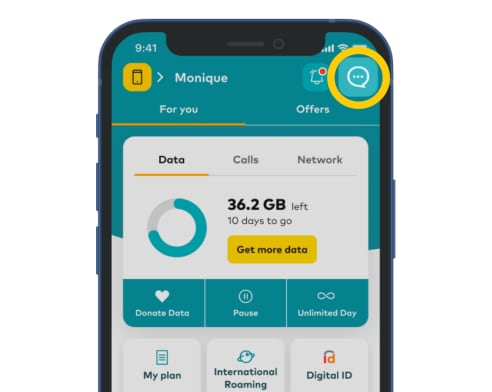 Mobile phone highlighting the message us icon